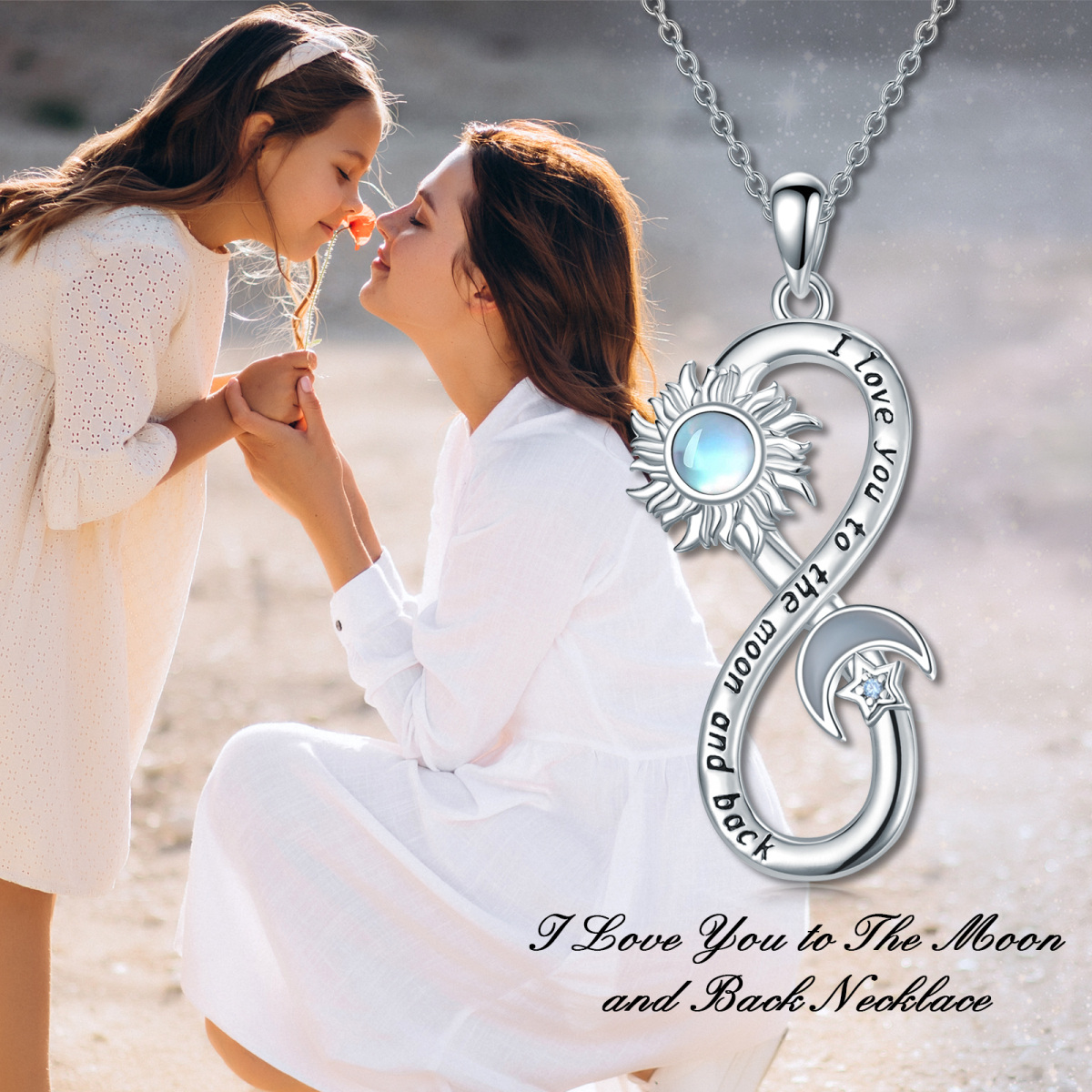 Sterling Silver Circular Moonstone With Cubic Zirconia Infinity Symbol & Sun Pendant Necklace For Women-5