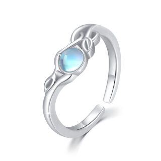 Sterling Silver Circular Shaped Moonstone Leaves Open Ring-3