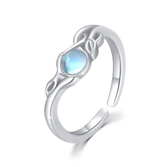 Sterling Silver Circular Shaped Moonstone Leaves Open Ring