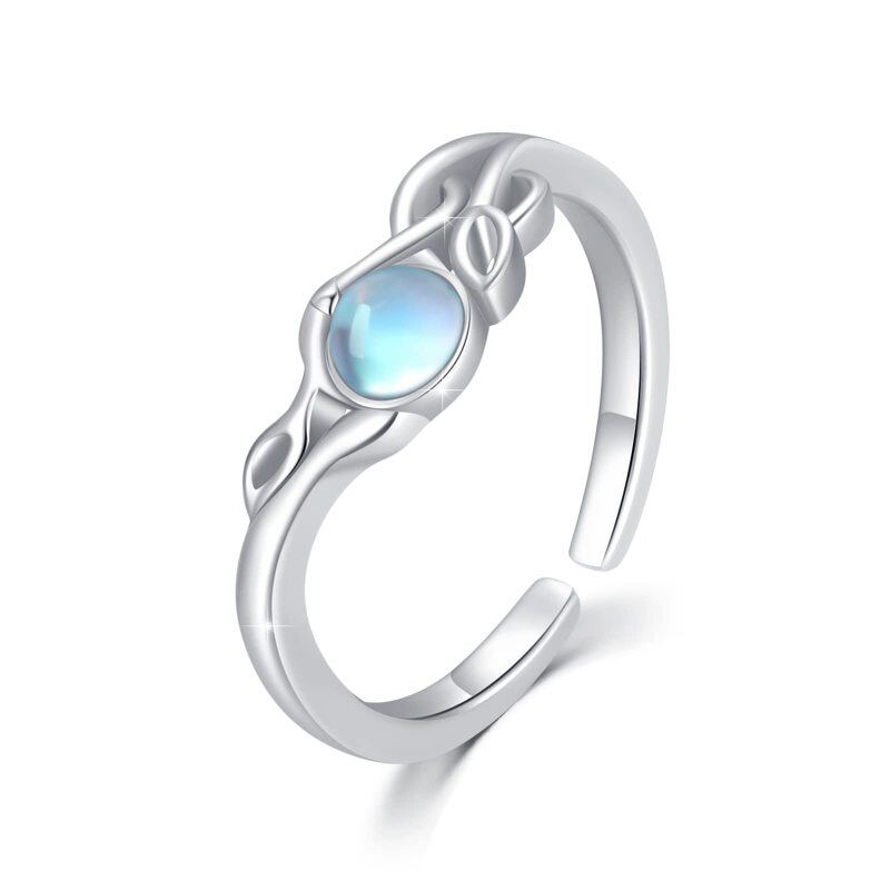 Sterling Silver Round Shaped Moonstone Leaves Open Ring-4
