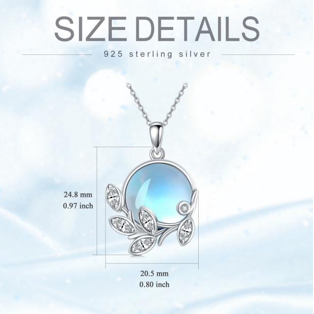 Sterling Silver Circular Shaped Moonstone Leaves Pendant Necklace-5