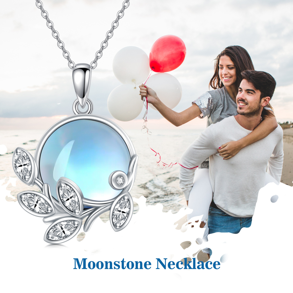 Collana con pendente a forma di foglie in pietra di luna circolare in argento sterling-6