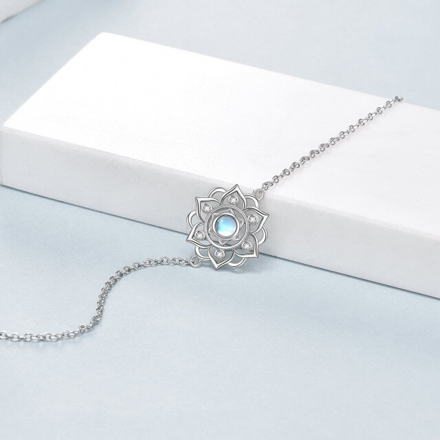 Sterling Silber kreisförmig Mondstein Lotus einlagig Fußkettchen-4