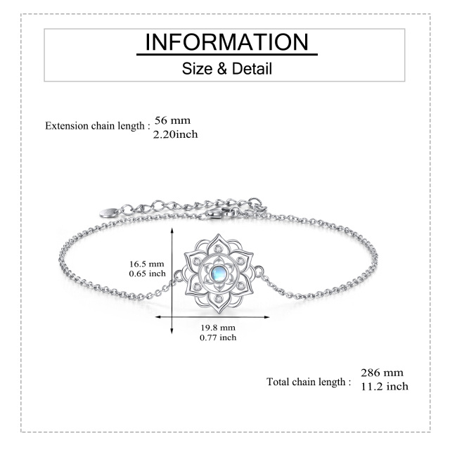 Sterling Silver Circular Shaped Moonstone Lotus Single Layer Anklet-5