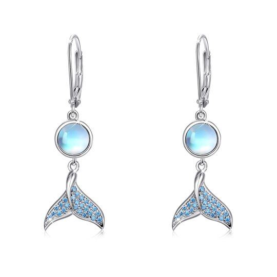 Sterling Silver Circular Shaped Moonstone Mermaid Tail Lever-back Earrings