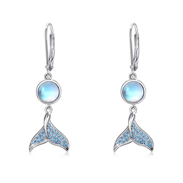 Sterling Silver Circular Shaped Moonstone Mermaid Tail Lever-back Earrings-4