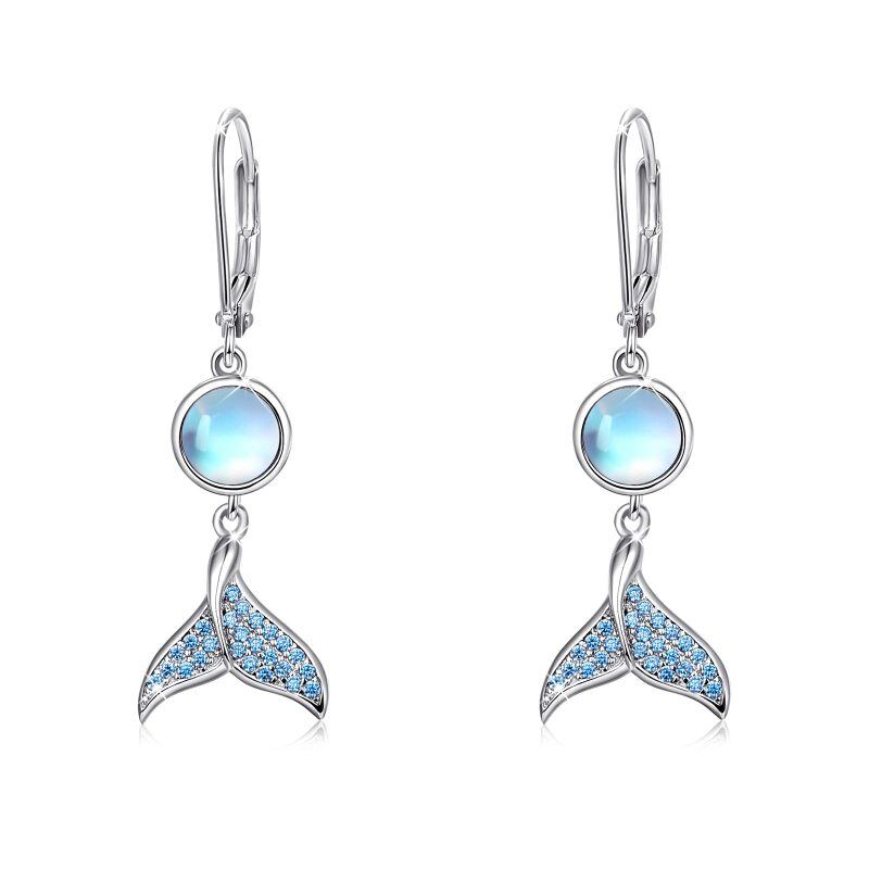 Sterling Silver Circular Shaped Moonstone Mermaid Tail Lever-back Earrings-10