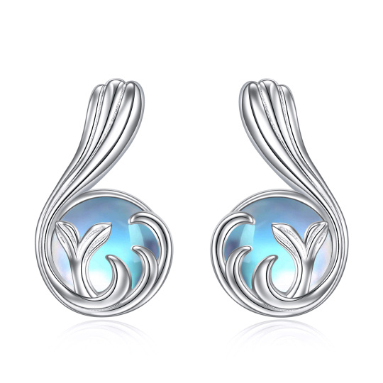 Boucles d'oreilles en argent sterling de forme circulaire en pierre de lune, queue de sirè