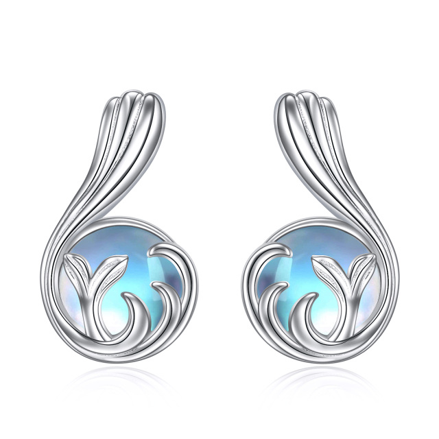 Boucles d'oreilles en argent sterling de forme circulaire en pierre de lune, queue de sirè-1