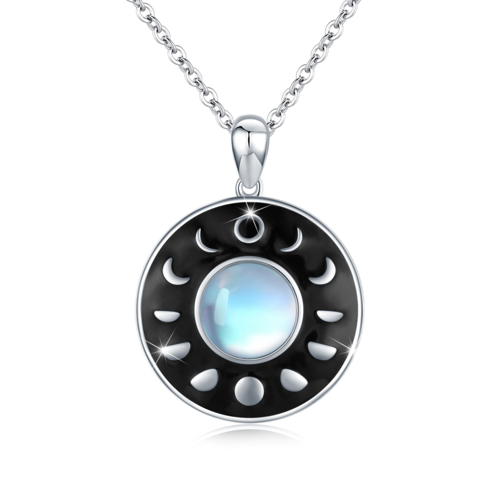Collana a catena con cavo in argento 925 a forma di circolare di pietra lunare-1