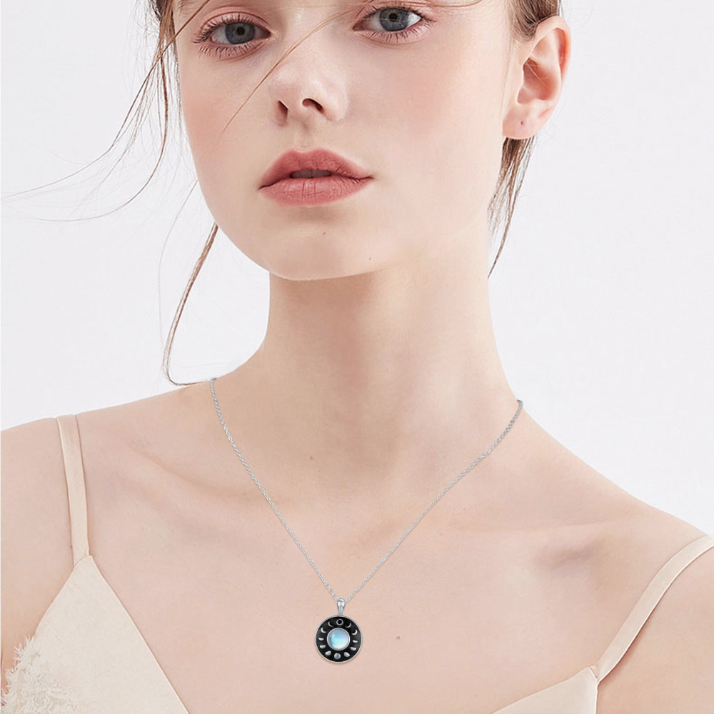 Collana a catena con cavo in argento 925 a forma di circolare di pietra lunare-2