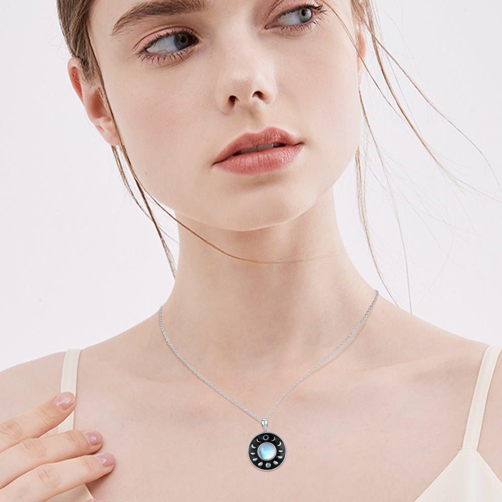 Collana a catena con cavo in argento 925 a forma di circolare di pietra lunare-4