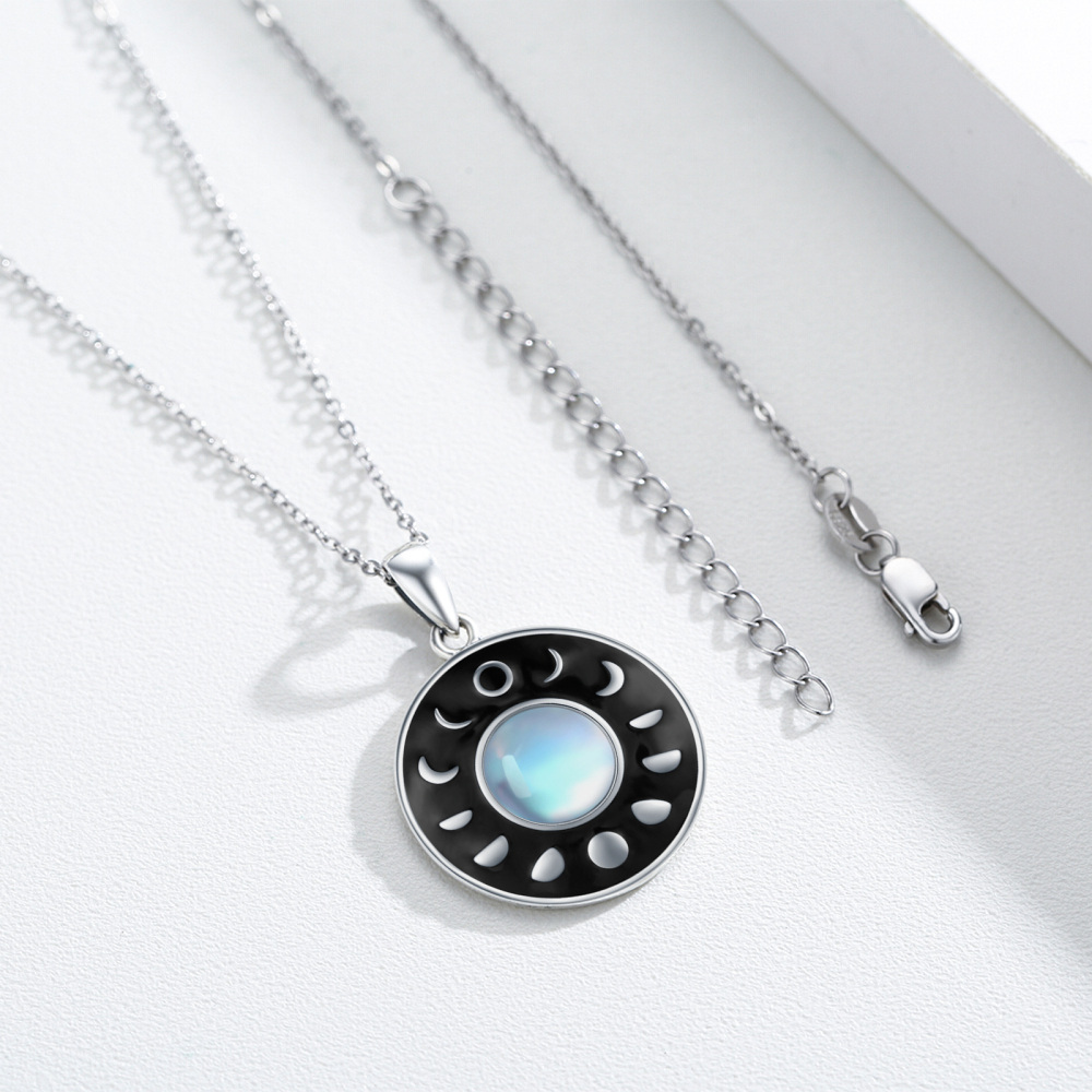 Collana a catena con cavo in argento 925 a forma di circolare di pietra lunare-5