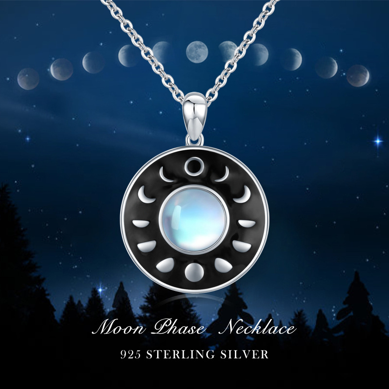 Sterling Silver Circular Shaped Moonstone Moon Cable Chain Necklace-6