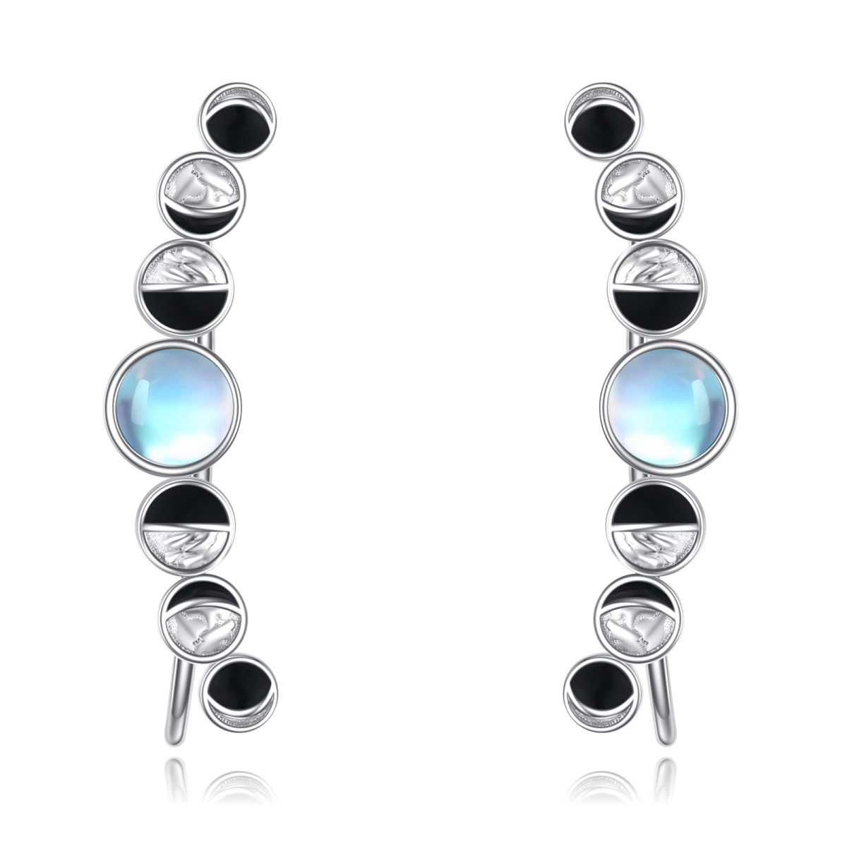 Sterling Silver Circular Shaped Moonstone Moon Climber Earrings-1