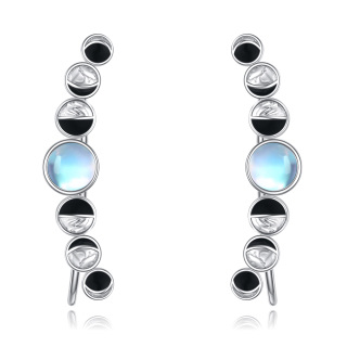 Sterling Silver Circular Shaped Moonstone Moon Climber Earrings-22