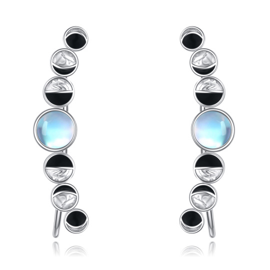 Sterling Silver Circular Shaped Moonstone Moon Climber Earrings