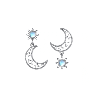 Sterling Silver Circular Shaped Moonstone Moon Drop Earrings-4