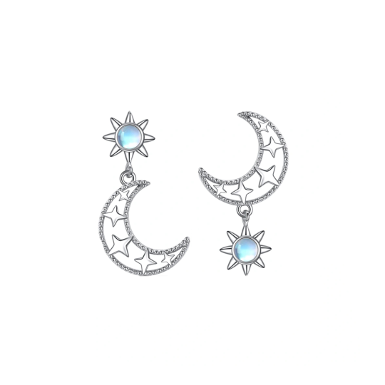 Boucles d'oreilles en argent sterling avec pendentifs en pierre de lune de forme circulair