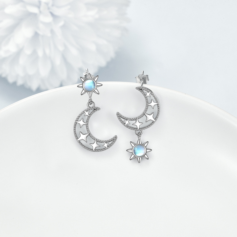Boucles d'oreilles en argent sterling avec pendentifs en pierre de lune de forme circulair-3