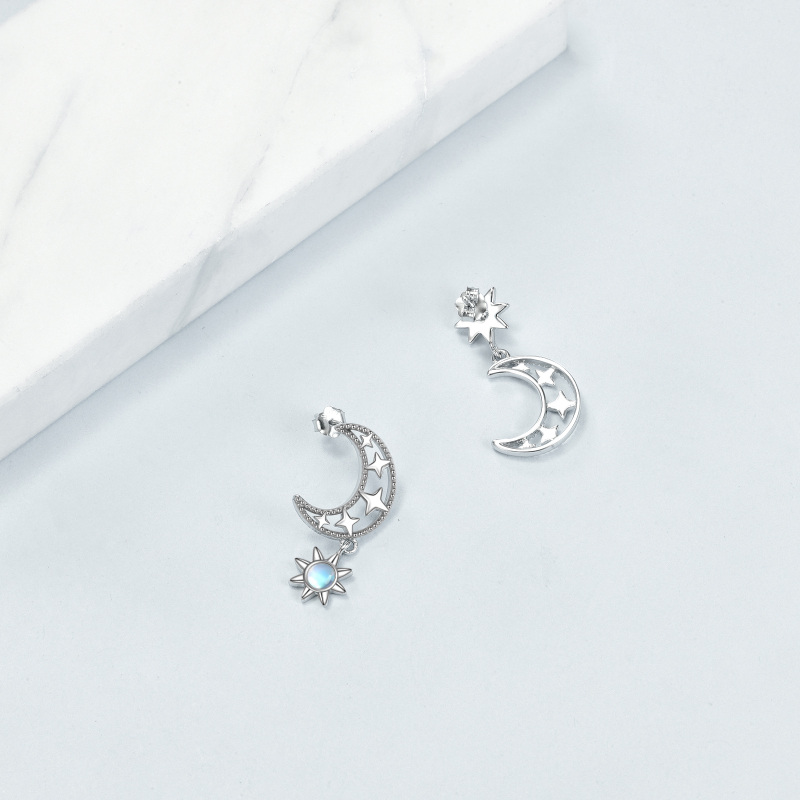 Boucles d'oreilles en argent sterling avec pendentifs en pierre de lune de forme circulair-4