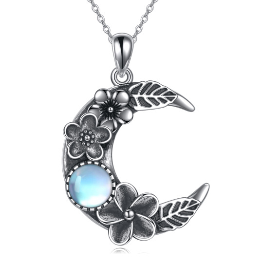 Sterling Silver Circular Shaped Moonstone Moon Pendant Necklace