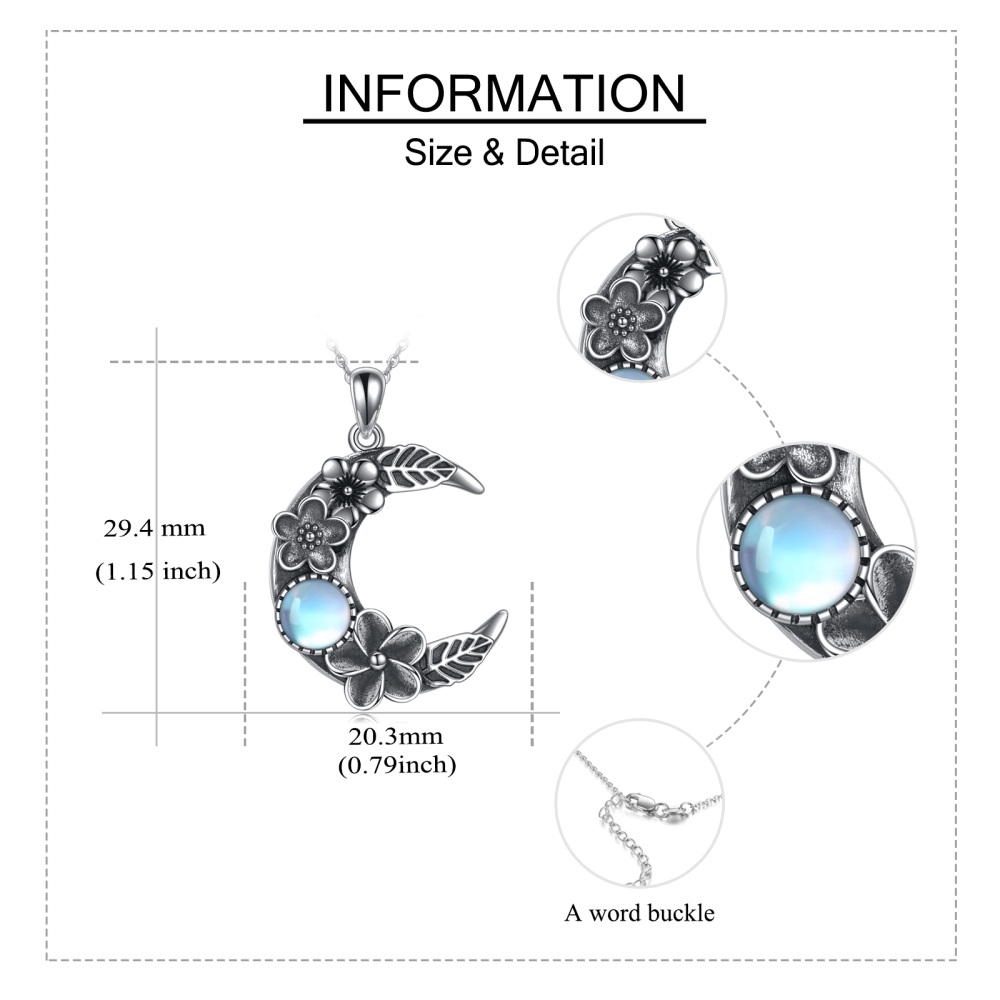 Sterling Silver Circular Shaped Moonstone Moon Pendant Necklace-5