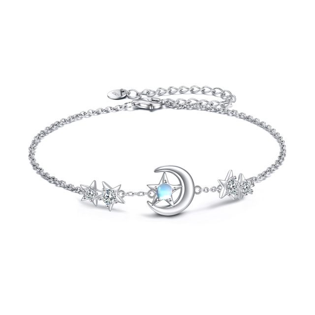 Sterling Silver Circular Shaped Moonstone Moon & Star Single Layer Anklet-4