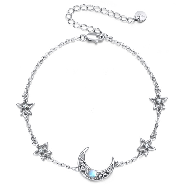 Sterling Silver Circular Shaped Moonstone Moon & Star Single Layer Anklet-1