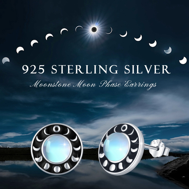 Sterling Silver Circular Shaped Moonstone Moon Stud Earrings-6