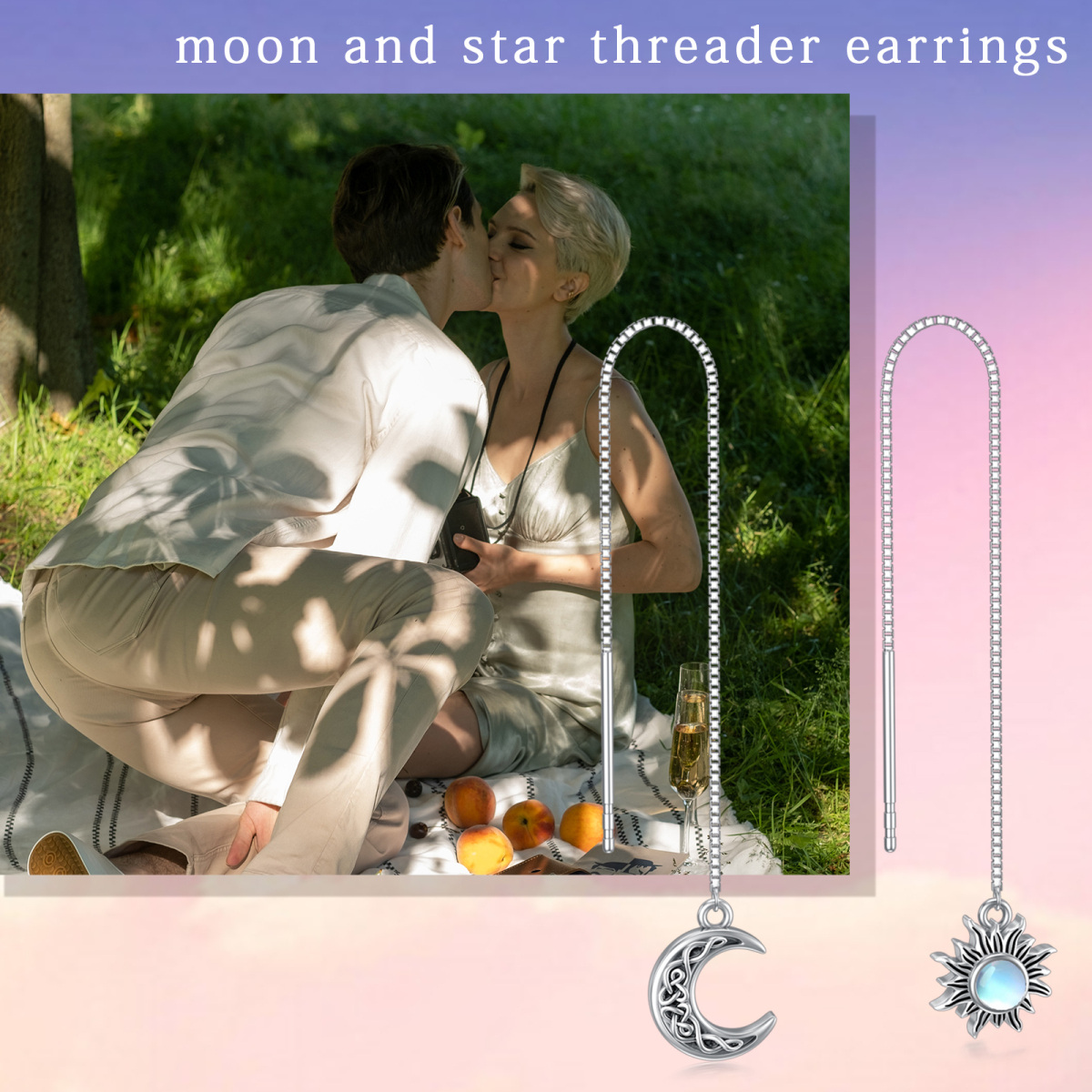 Boucles d'oreilles pendantes en argent sterling en pierre de lune de forme circulaire, lun-6