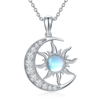 Sterling Silver Circular Shaped Moonstone Moon & Sun Pendant Necklace-49