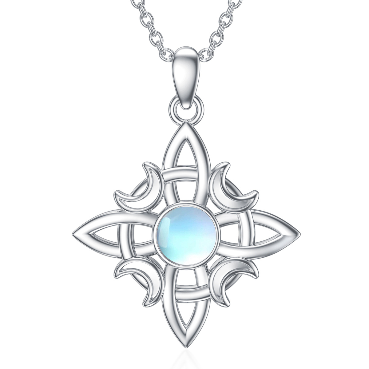 Collier en argent sterling avec pendentif lune et nœud de sorcière en pierre de lune de fo-1