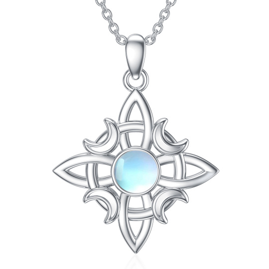 Collier en argent sterling avec pendentif lune et nœud de sorcière en pierre de lune de fo