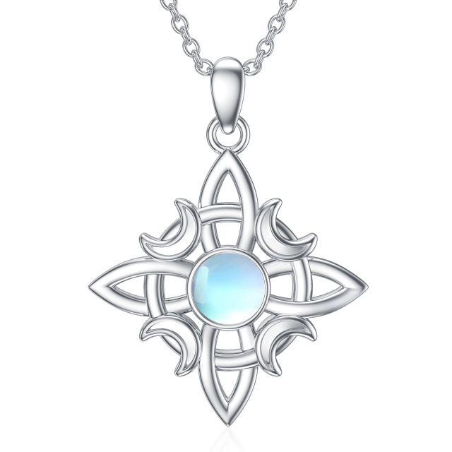 Collana con ciondolo in argento 925 a forma di cerchio con pietra lunare e nodo della stre-1