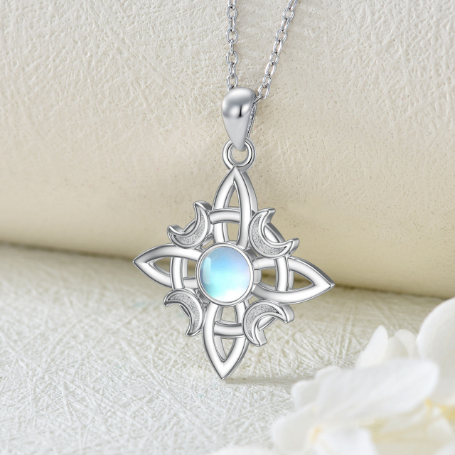 Collana con ciondolo in argento 925 a forma di cerchio con pietra lunare e nodo della stre-3