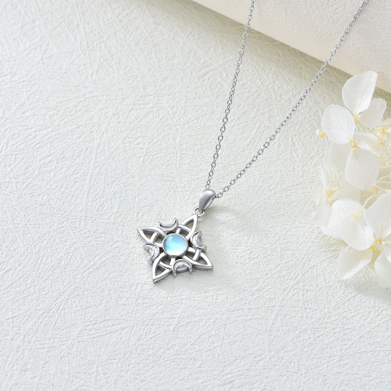 Colar com pingente de nó de bruxa em forma circular de pedra da lua em prata esterlina-4