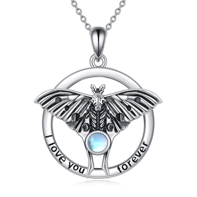 Collier en argent sterling avec pendentif papillon de nuit en pierre de lune de forme circ-1