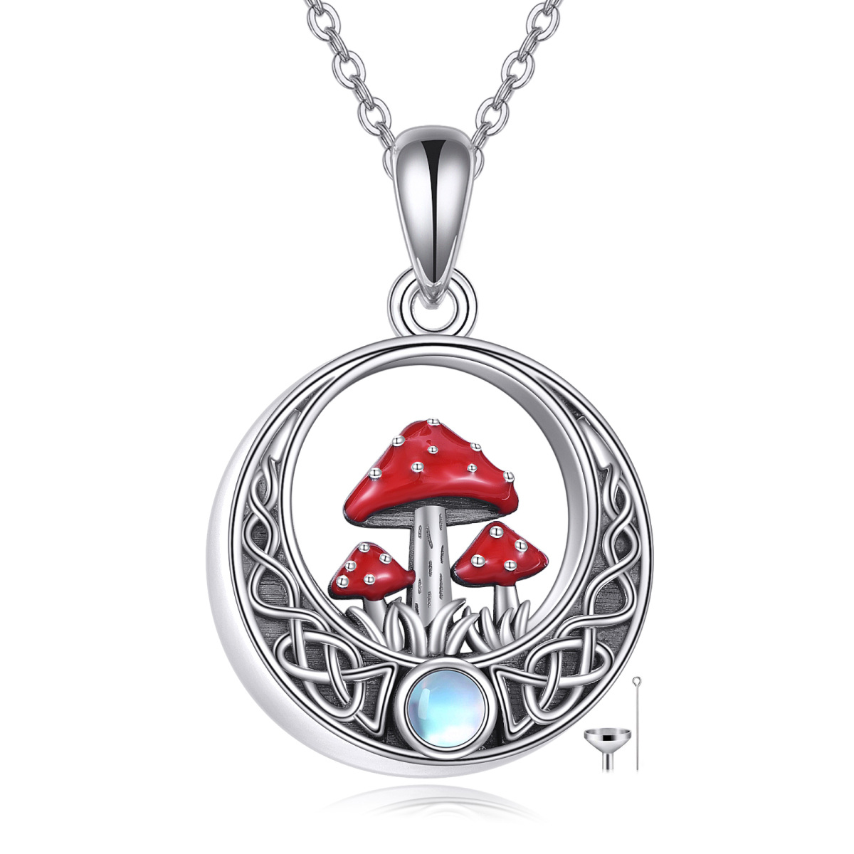 Collier Urne en argent sterling en forme de champignon et nœud celtique en pierre de lune-1