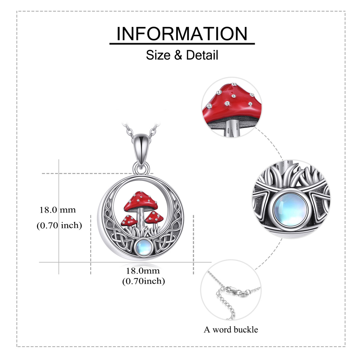 Sterling zilveren cirkelvormige maansteen paddenstoel & Keltische knoop Urn ketting voor as-5