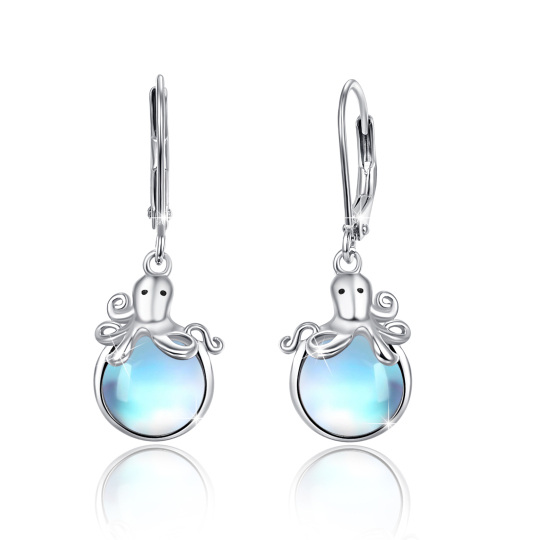 Boucles d'oreilles à levier en argent sterling en forme de pieuvre en pierre de lune de fo