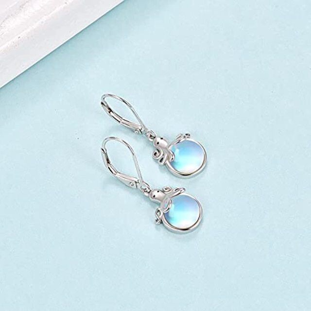 Boucles d'oreilles à levier en argent sterling en forme de pieuvre en pierre de lune de fo-4