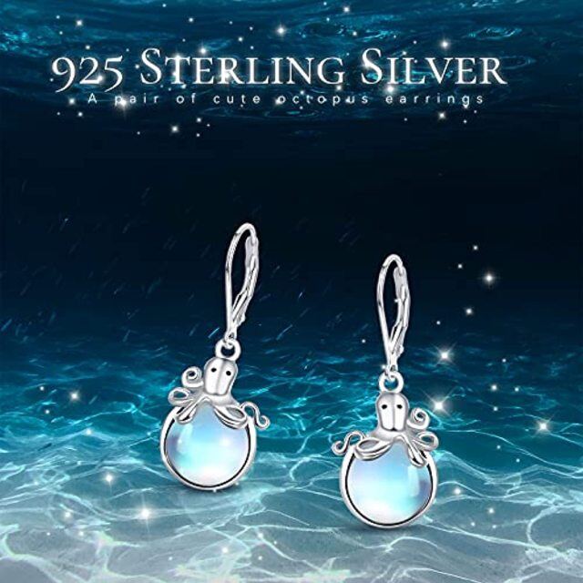 Boucles d'oreilles à levier en argent sterling en forme de pieuvre en pierre de lune de fo-6