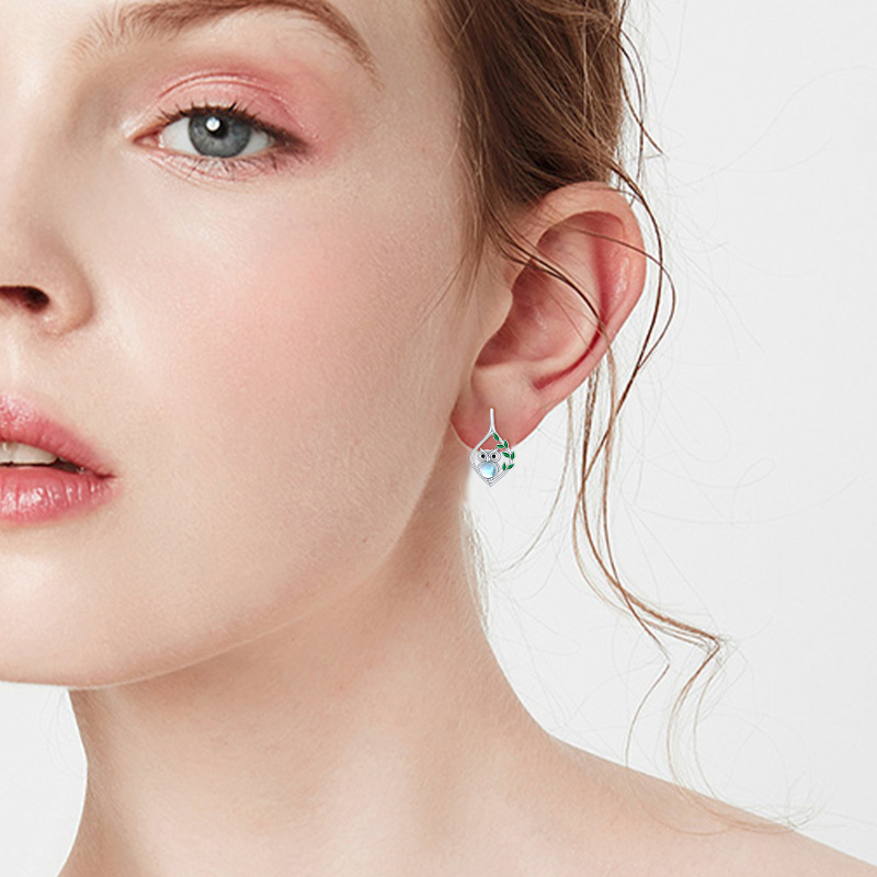 18K witgoud vergulde ronde oorbellen met maansteenuil-2