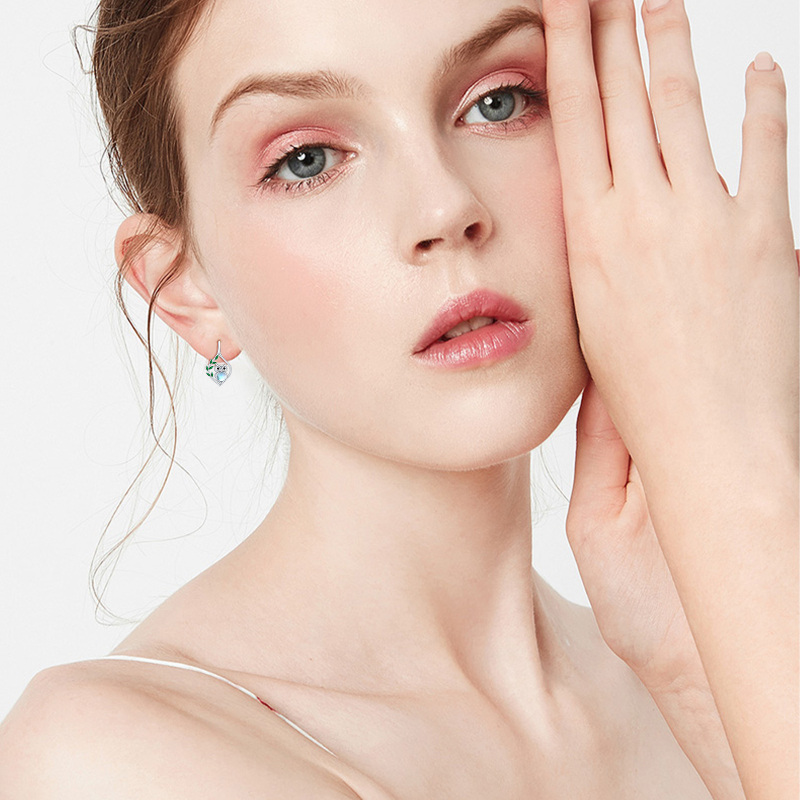 18K witgoud vergulde ronde oorbellen met maansteenuil-5