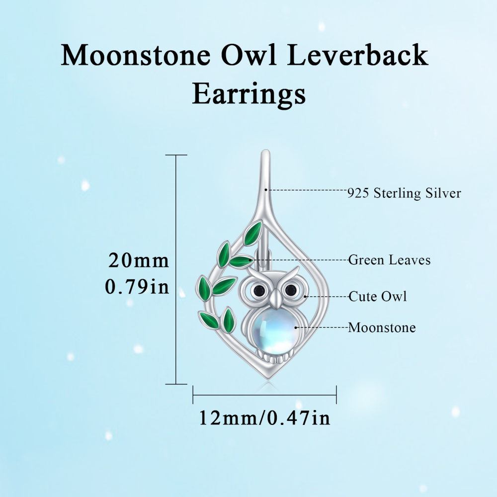 Pendientes de plata de ley con forma circular de búho de piedra de luna-6