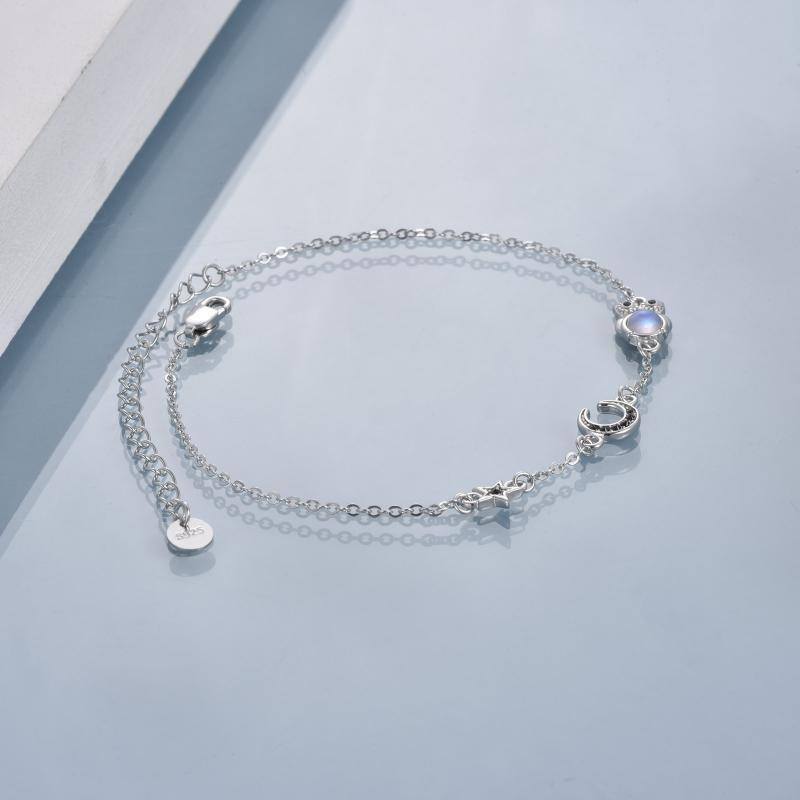 Pulsera circular de plata de ley con colgante de búho, luna y estrella para mujer-3