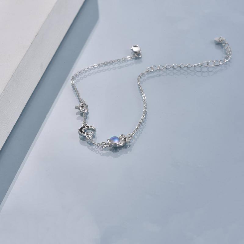 Pulsera circular de plata de ley con colgante de búho, luna y estrella para mujer-4