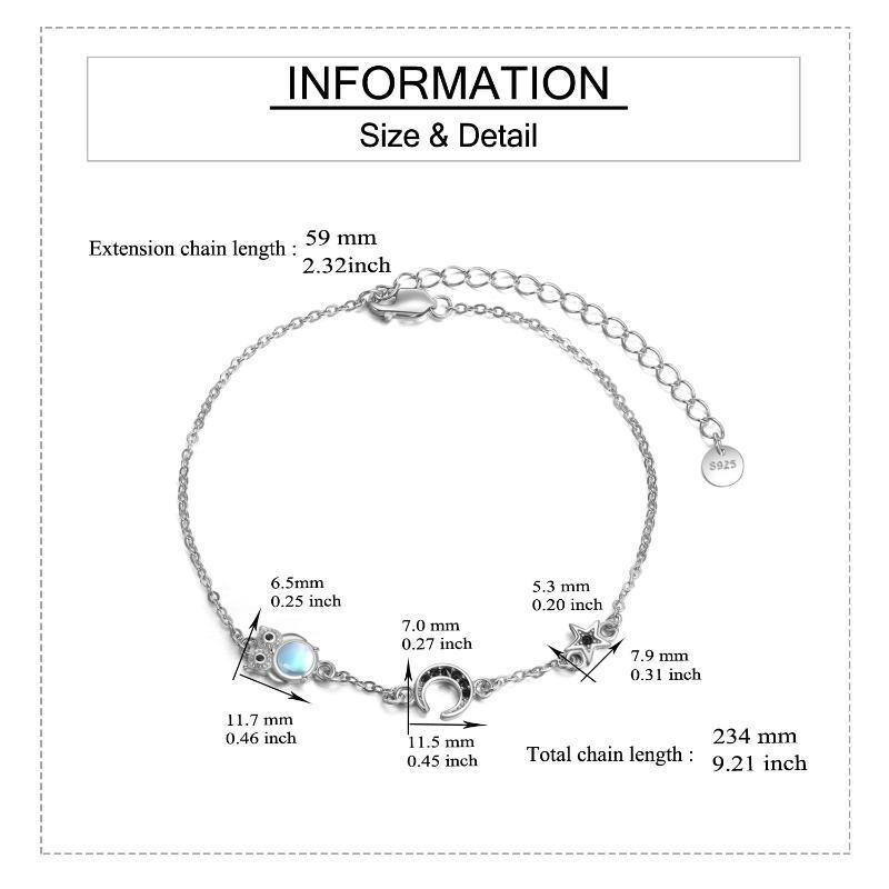 Pulsera circular de plata de ley con colgante de búho, luna y estrella para mujer-5