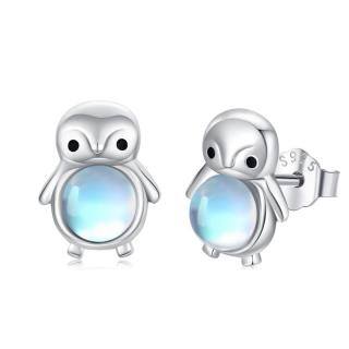 Sterling Silver Circular Shaped Moonstone Penguin Stud Earrings-56